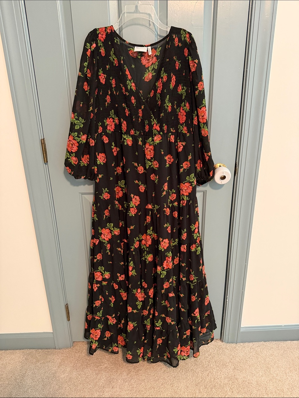 ASOS Maternity Black Maxi Dress with Red Rose Print
